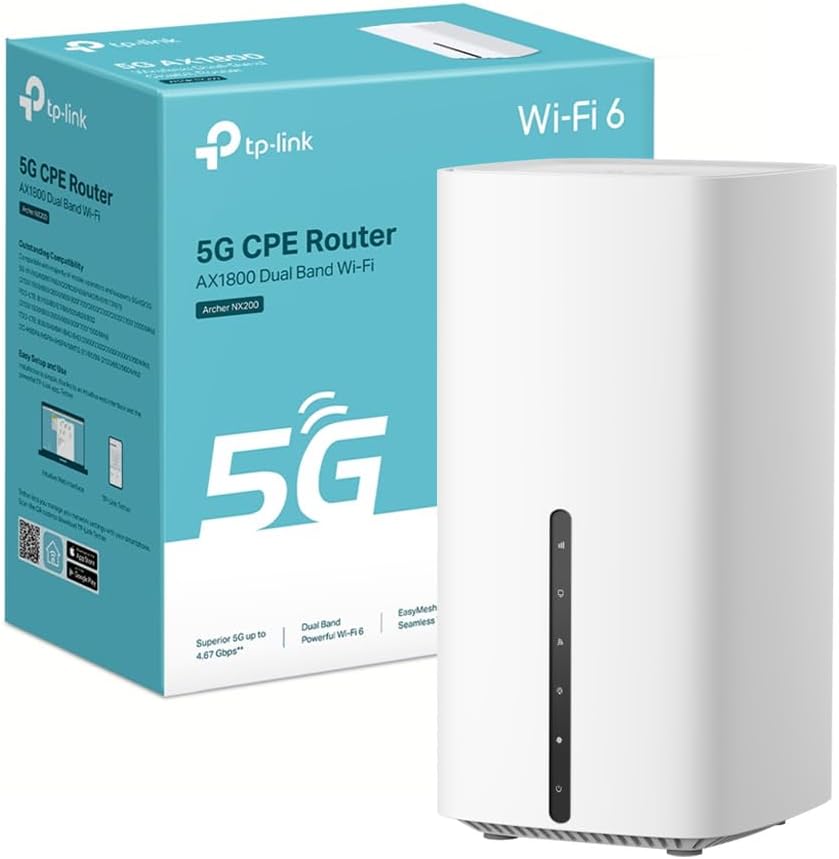TP-Link Archer NX200 Router 5G Wi-Fi 6 AX1800 Mbps con SIM, Dual Band, Plug Play, Porta Gigabit WAN/LAN, 4K-QAM, Beamforming, 8 × 5G/LTE, 2 × Wi-Fi Antenne Interne, EasyMesh, HomeShield