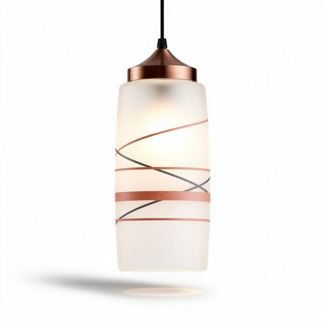 Lampada sospesa in vetro bianco con motivo foglia dorata e nera 20 x 20 x 30cm