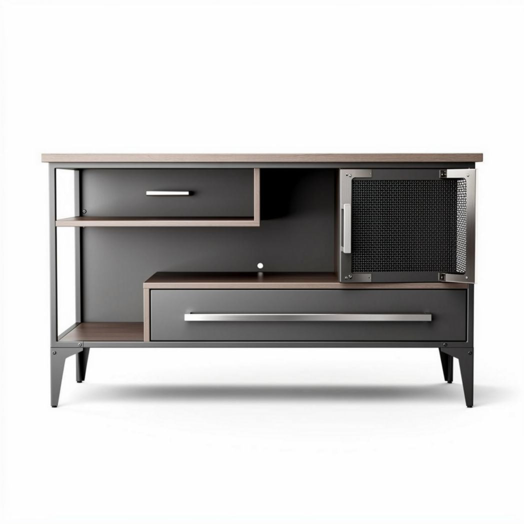 Mobiletto moderno in metallo e legno con 3 scomparti e dimensioni 120 x 40 x 50cm