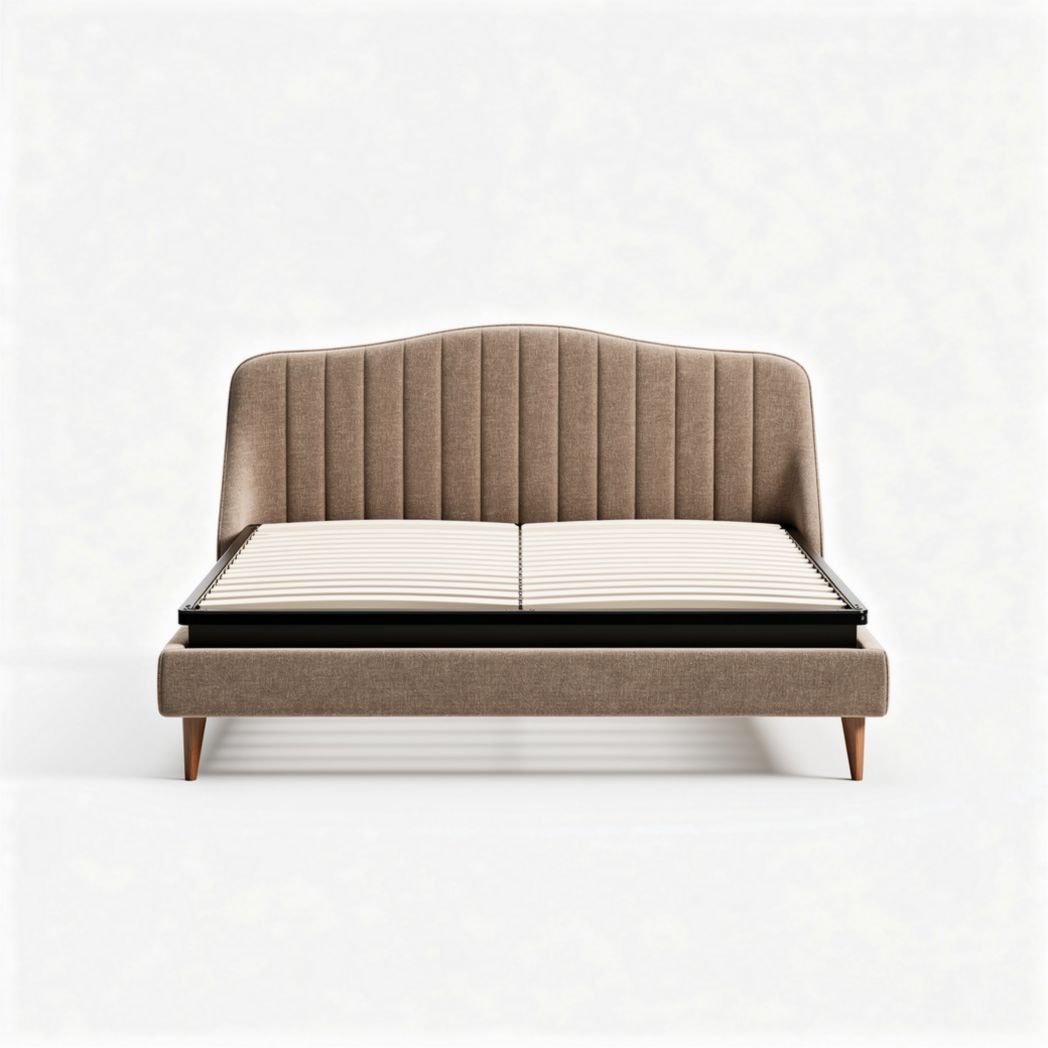 Letto matrimoniale con testiera imbottita in tessuto beige 200 x 160 x 110cm