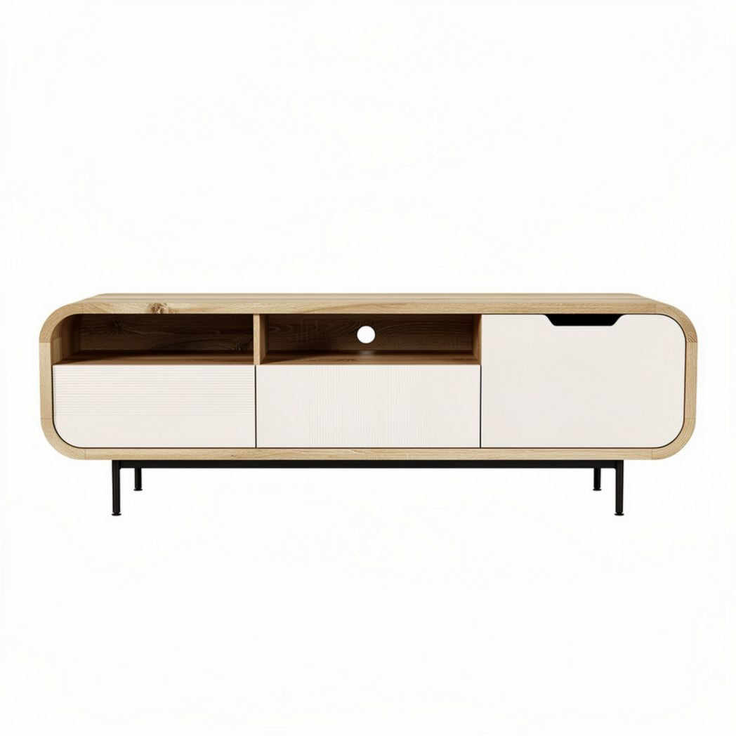 Mobiletto TV in legno naturale con ante in bianco dimensioni 120 x 40 x 45cm