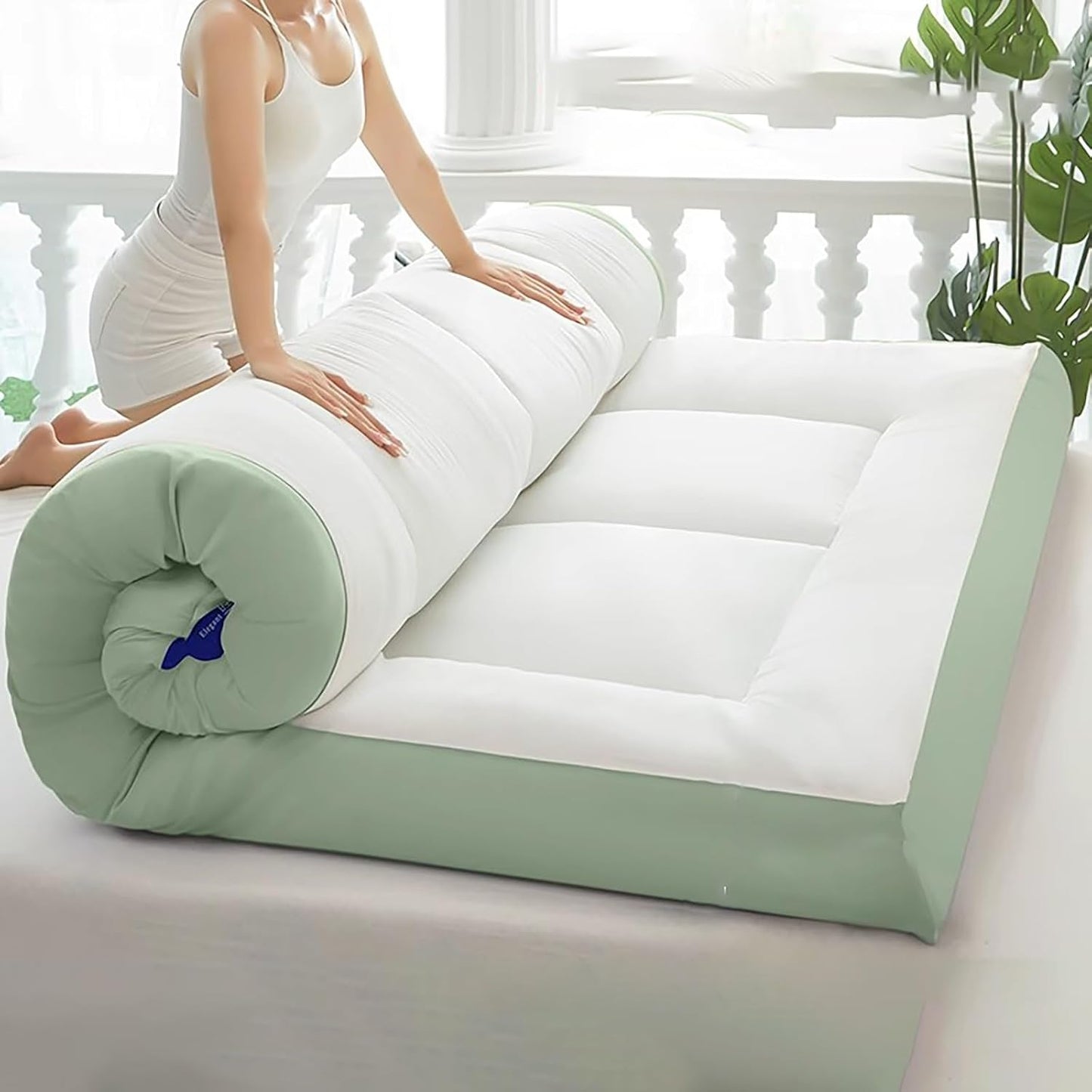 Pavimento portatile giapponese, arrotolabile, per campeggio e casa, 90 x 200 x 10 cm, comodo materassino per dormire per soggiorno e uso esterno, bianco