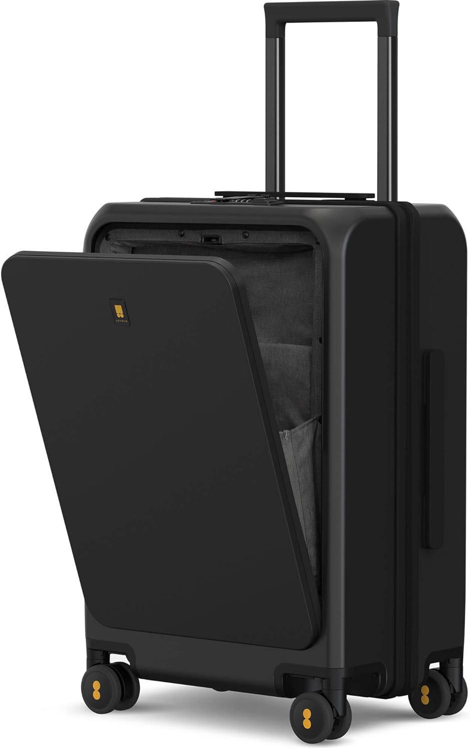 LEVEL8 Valigia 20 con Tasca Frontale, Trolley Bagaglio a Mano con Porta di Ricarica, Trolley Rigidi in PC con 4 Ruote da 55 cm, 35L, TSA, Nero