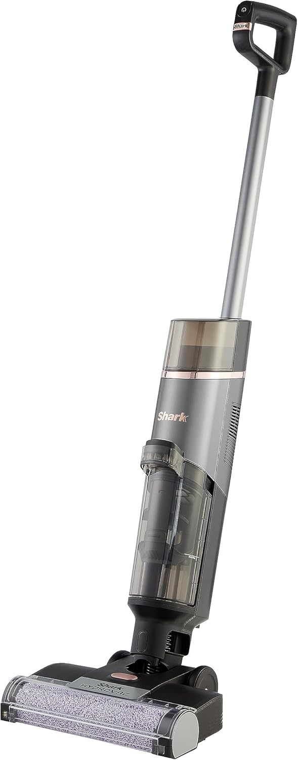 Shark HydroVac, Aspirapolvere e lavapavimenti senza filo con spazzola antimicrobica e liquido multisuperficie neutralizzatore di odori, autopulente, wet dry, grigio WD210EU