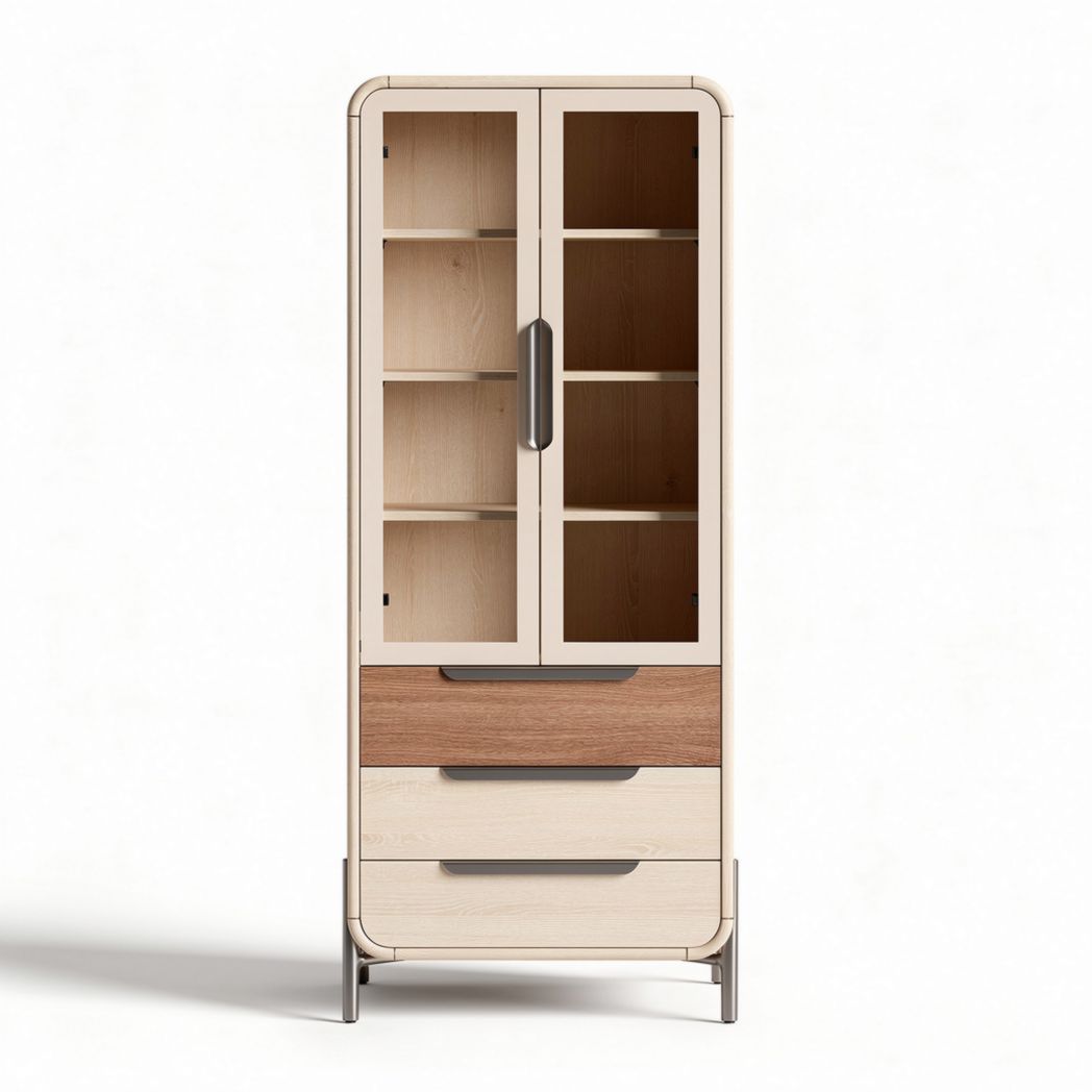 Armadio in legno con ante in vetro e cassetti dimensioni 80 x 40 x 200cm