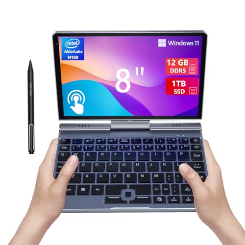 Mini computer portatile 2 in 1 da 8 pollici, con schermo tattile HD, Windows 11 Pro, piccolo computer portatile per affari e studenti, Intel N100 12 GB LPDDR5 1 TB M.2 SSD, Wi Fi 6, fotocamera BT5.2 : Informatica(P8 (12 GB + 1 TB))