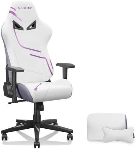 Weiß-Lila - Sedia da gaming con rivestimento in tessuto, ergonomica, supporto per testa e lordosi, regolabile in altezza, inclinabile, 136 kg, per home office