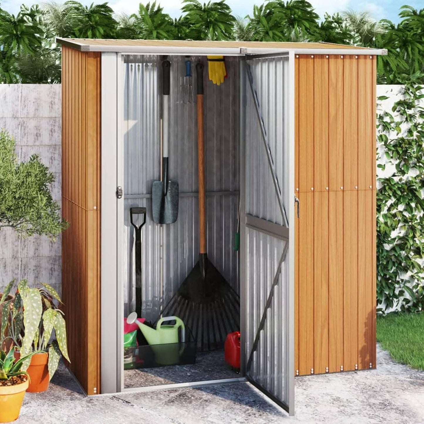 Capanno per Attrezzi da Esterno Casetta da Giardino Casetta Porta Attrezzi da Giardino in Acciaio Zincato-Marrone-180,5x97x209,5 cm
