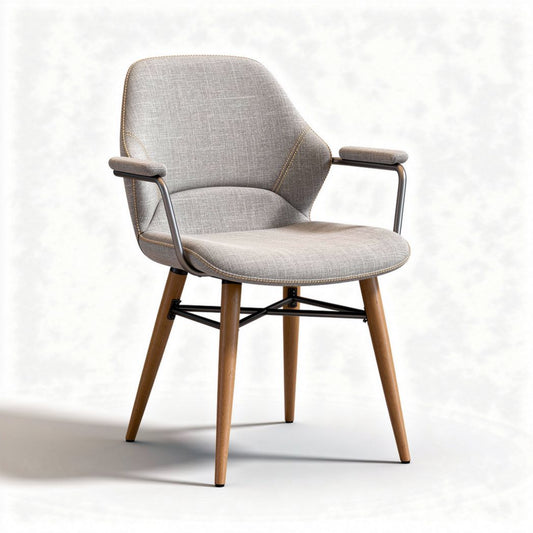 Sedia moderna in tessuto grigio con braccioli e struttura in legno 45 x 50 x 80cm