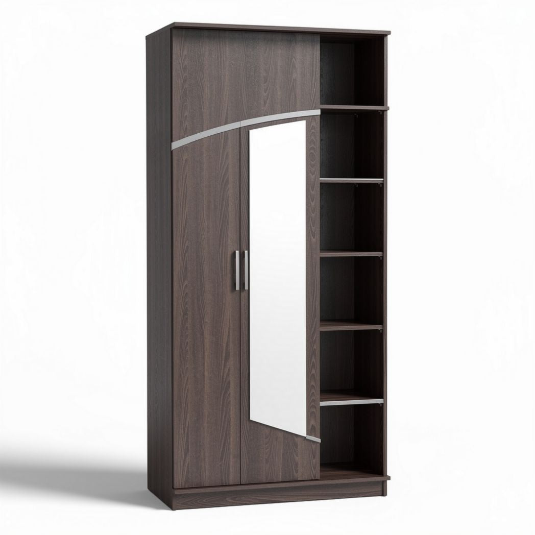 Armadio in legno con specchio e ripiani 180 x 80 x 40cm colore marrone