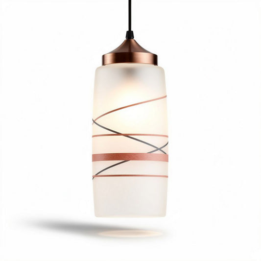Lampada sospesa in vetro bianco con motivo foglia dorata e nera 20 x 20 x 30cm