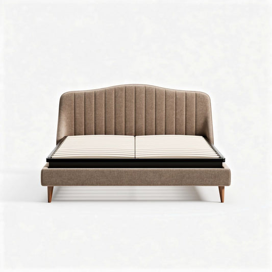 Letto matrimoniale con testiera imbottita in tessuto beige 200 x 160 x 110cm