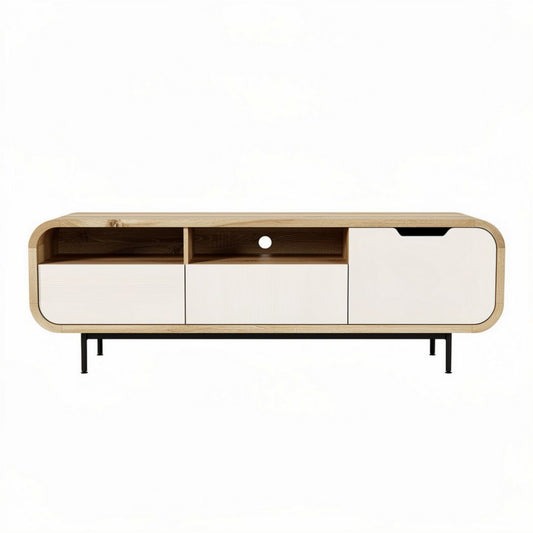 Mobiletto TV in legno naturale con ante in bianco dimensioni 120 x 40 x 45cm