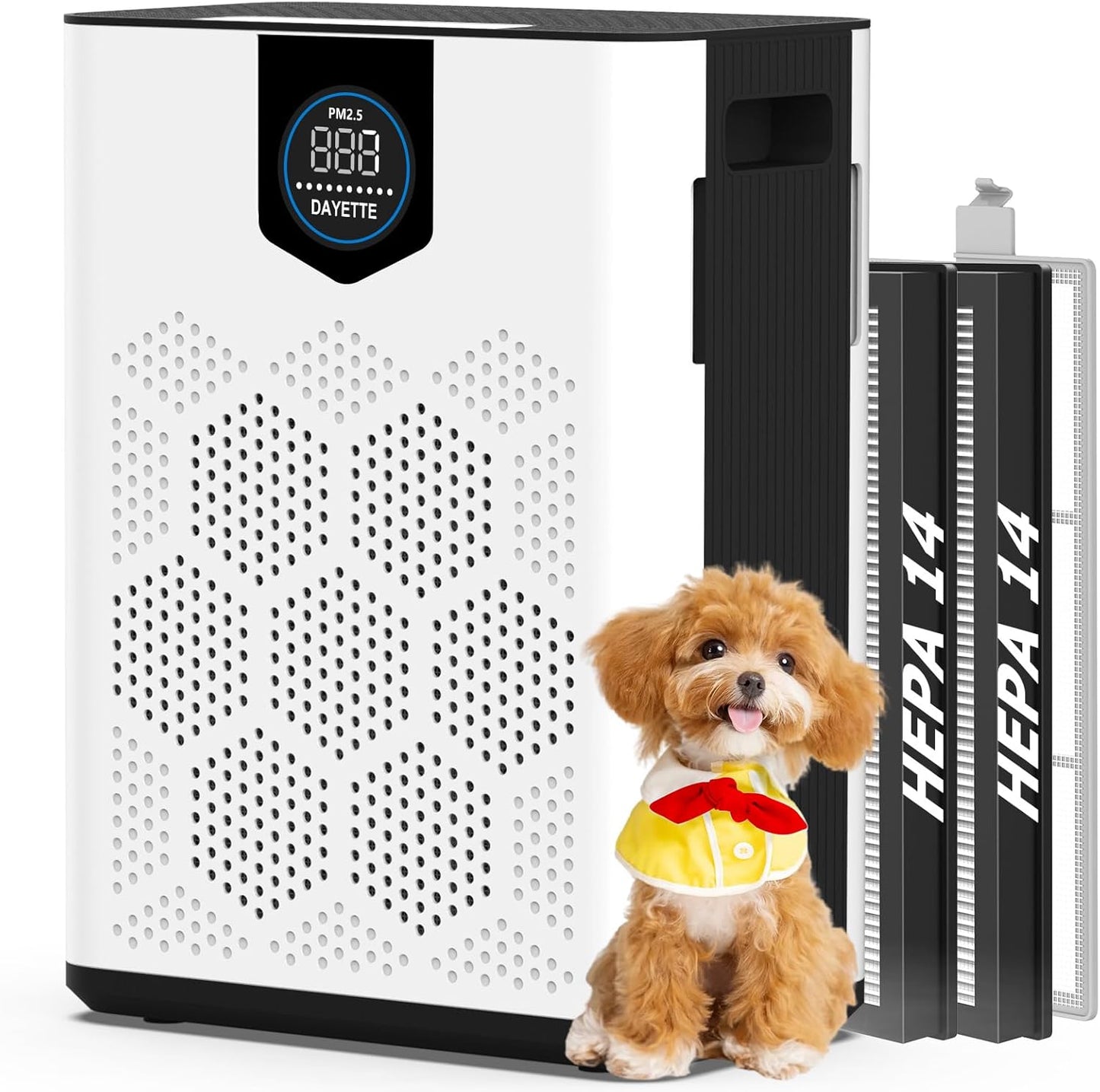DAYETTE Purificatore d'aria per la casa grande stanza fino a 3000 m² con 2 filtri HEPA H14, purificatori d'aria per animali domestici con prefiltri lavabili, velocità di purificazione 2 volte in