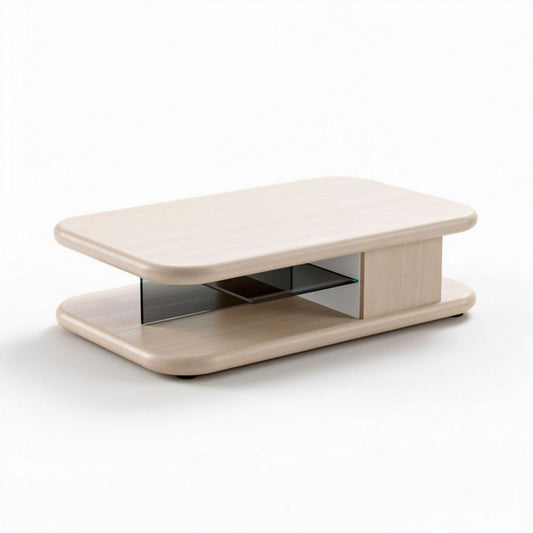 Tavolino da caffè in legno naturale con ripiano in vetro 120 x 60 x 40cm