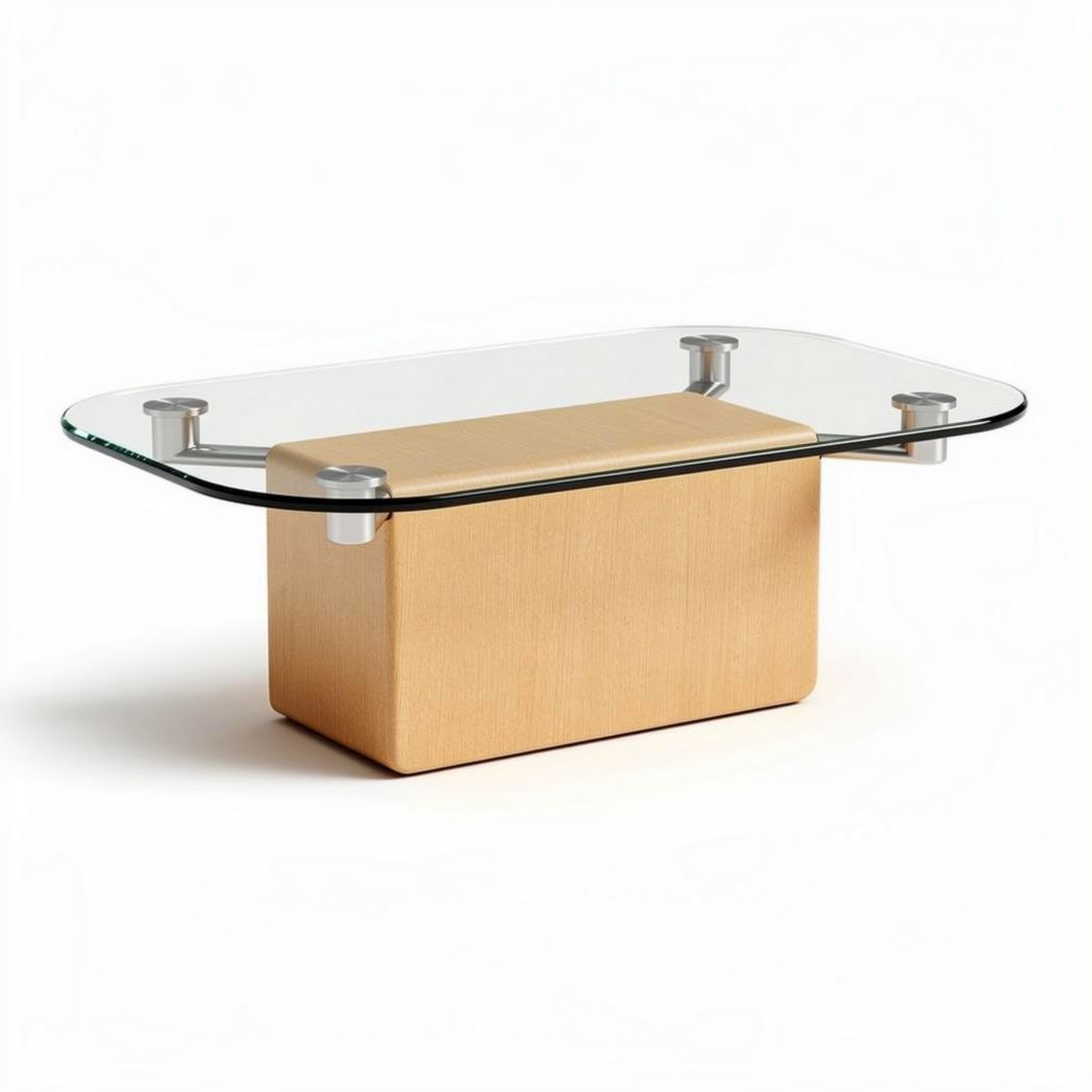 Tavolino da caffè in vetro temperato e legno 120 x 60 x 40cm beige