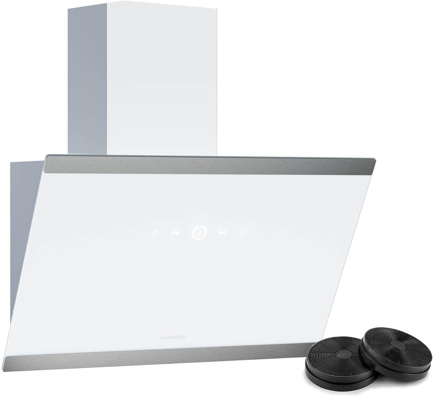 Klarstein FlashLine - Cappa da Cucina da 60cm, Cappa Inclinata, Touchscreen, 524 m³/ora, Efficienza Energetica A++, LED, Silenziosa: 34,5 dB, Bianco, Scarico  Ricircolo