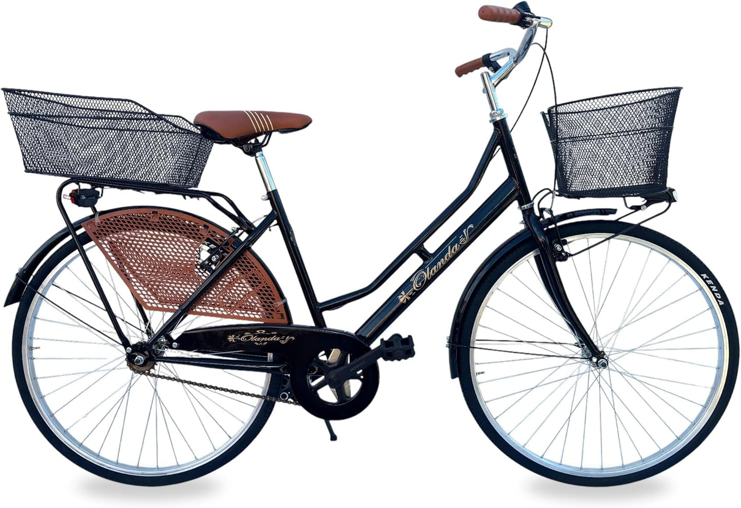 Bicicletta Donna da Passeggio Olanda Misura 26 Bici da città Vintage retrò con Cestino anteriore e posteriore Nero