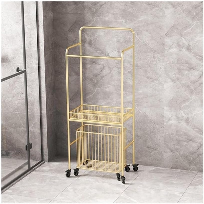 Indipendente Portasciugamani da bagno mobile di lusso leggero, portasciugamani for hotel, con ruote, cestino for vestiti sporchi Portasciugamani(Gold)