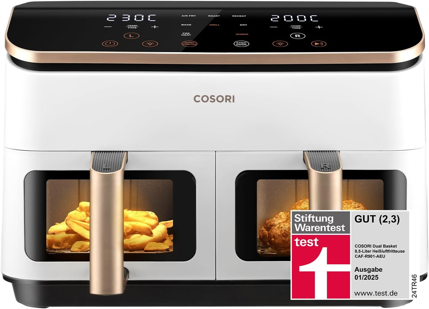 COSORI Airfryer, vincitore del test Stiftung Warentest, friggitrice ad aria calda 2 camere con finestra di visualizzazione, interno in metallo riduce il contatto in plastica