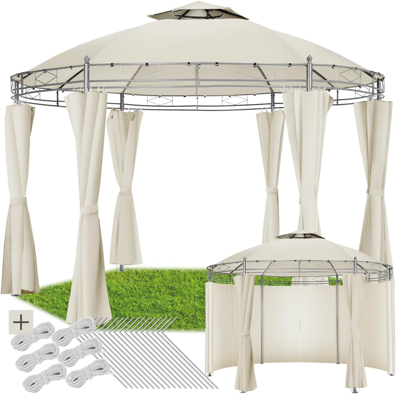 tectake® Deluxe Garden Gazebo, Heavy Duty Outdoor Gazebo with Side Panels, Adjustable Outdoor Gazebo, Waterproof Gazebo, UV Resistant, Elegant Design - Cream